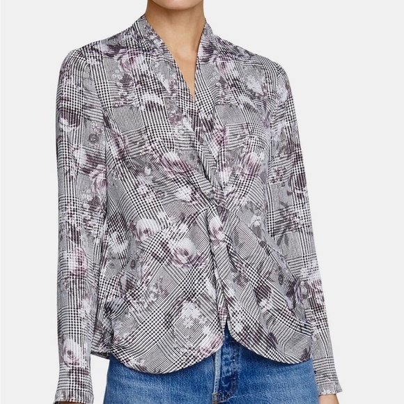 RACHEL Rachel Roy Tops - Rachel Roy Top Blouse Womens Sz 8 Career Flattering V-Neck Twisted Grey Plaid